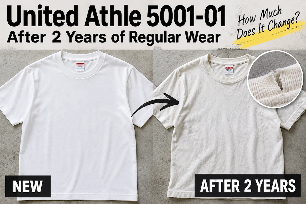 United Athle 5001-01 brand-new and two-year-old T-shirts compared